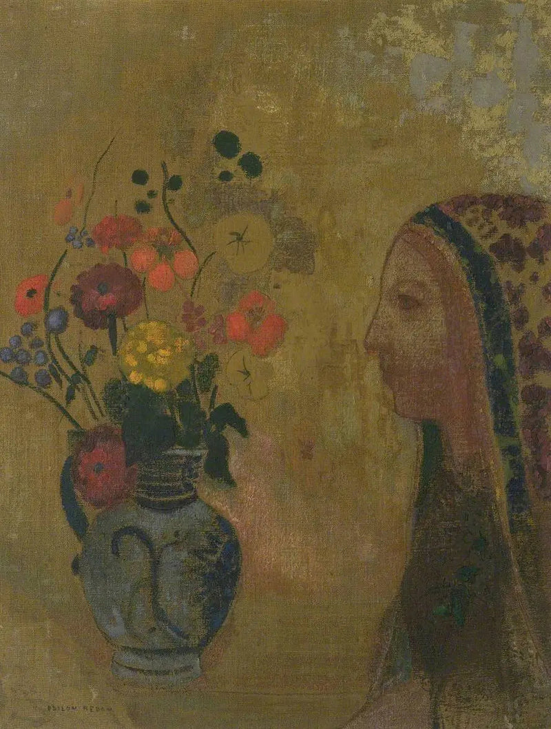 Woman's profile with flower vase - Odilon Redon