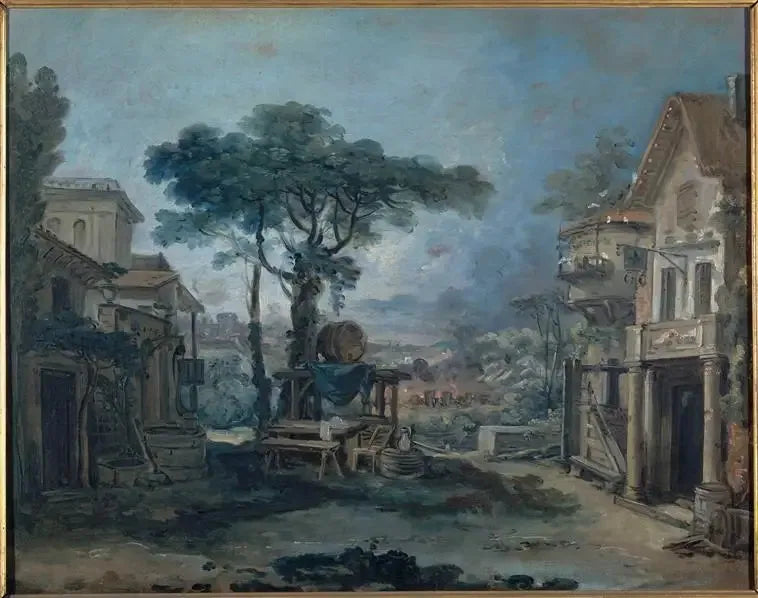 Project for a theater set: the square of a village - François Boucher