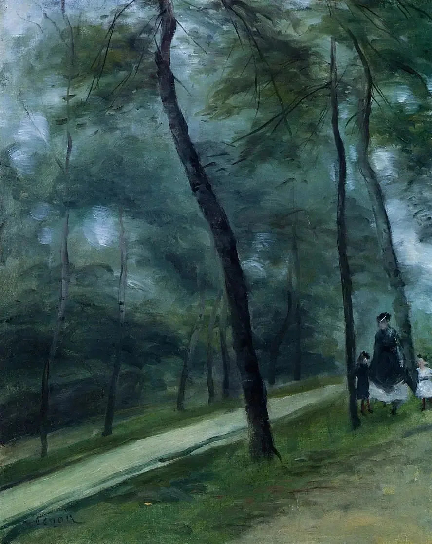 Promenade dans les bois (Mme Le Cœur et ses enfants) - Pierre-Auguste Renoir image 1 tableau peint à l’huile sur toile