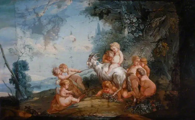 Putti with a goat in a landscape - François Boucher