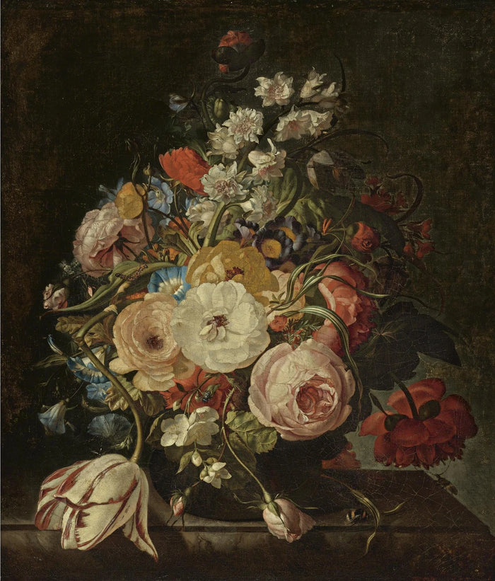 Bouquet of flowers in a glass vase - Rachel Ruysch