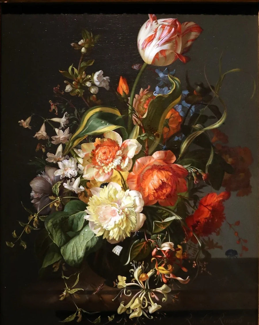 Fleurs et tulipe dans un vase en verre, 1716 - Rachel Ruysch