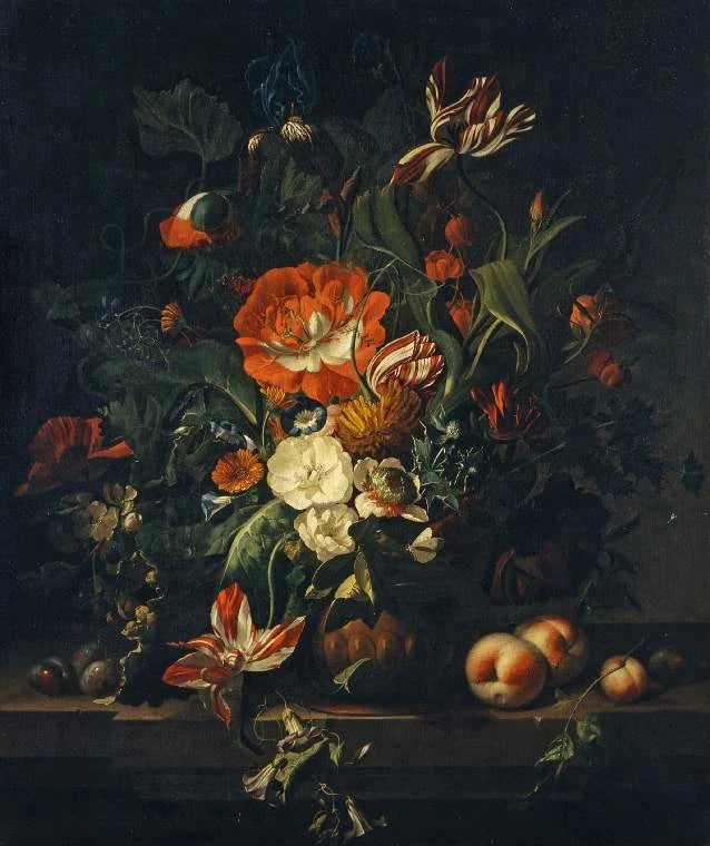 Fleurs dans un vase en terre cuite — Fitzwilliam, peinture de Rachel Ruysch