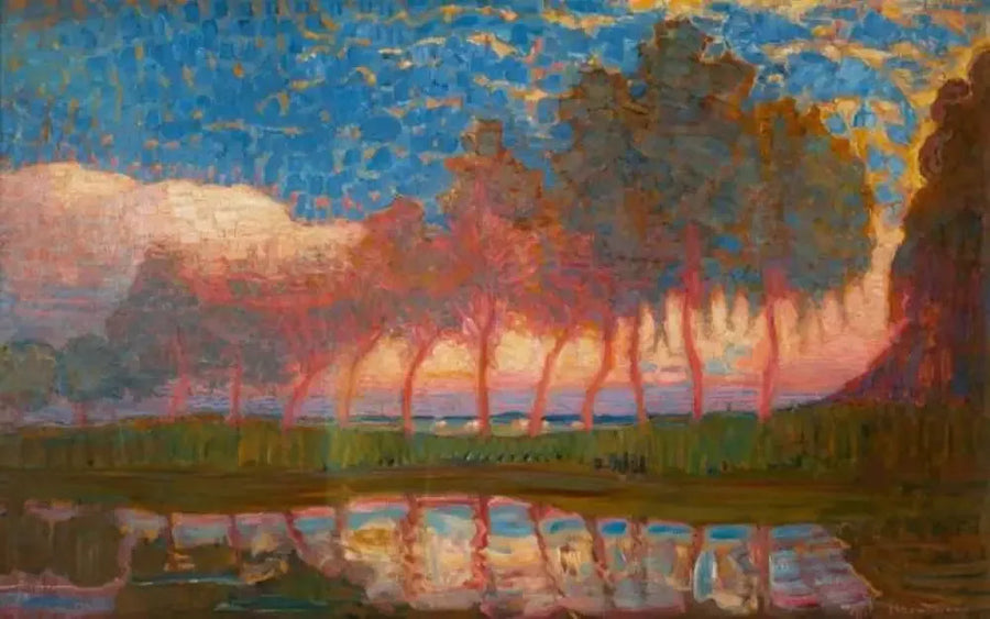 Row of eleven red, yellow, blue, and green poplars - Piet Mondrian