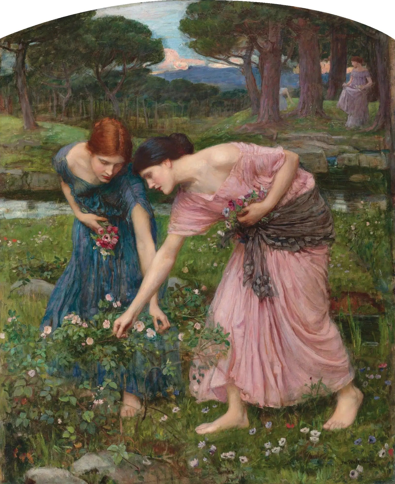 Rassemblez les boutons de roses tant que vous le pouvez - John William Waterhouse image 1 copie peinte à la main à l’huile