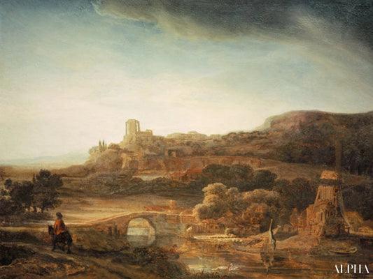 Rembrandt, Paysage de rivière Moulin à vent - Rembrandt van Rijn - Reproductions de tableaux et peintures haut de gamme