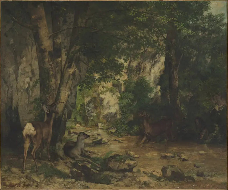 Deer Hunting at Plaisir-Fontaine Stream - Gustave Courbet