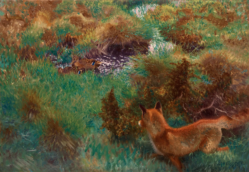 Fox stalking wild ducks - Bruno Liljefors