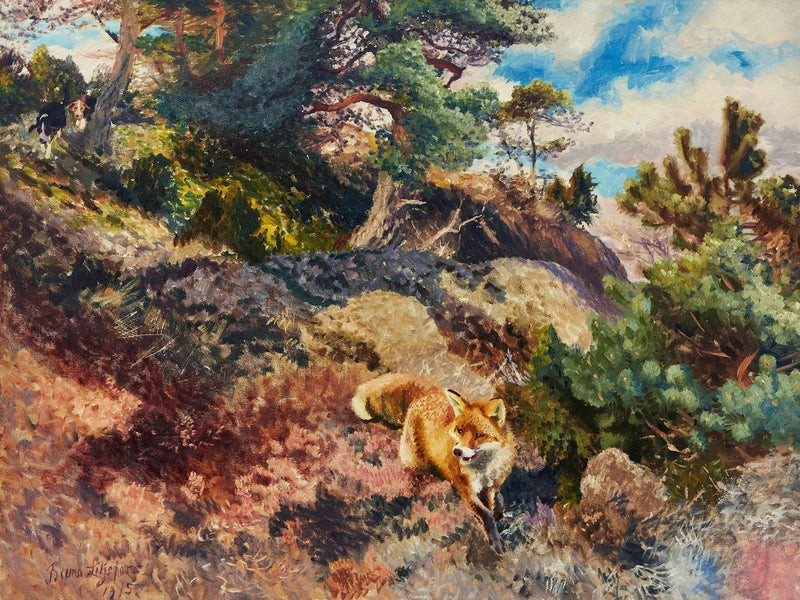 Fox chased by hunting dogs - Bruno Liljefors