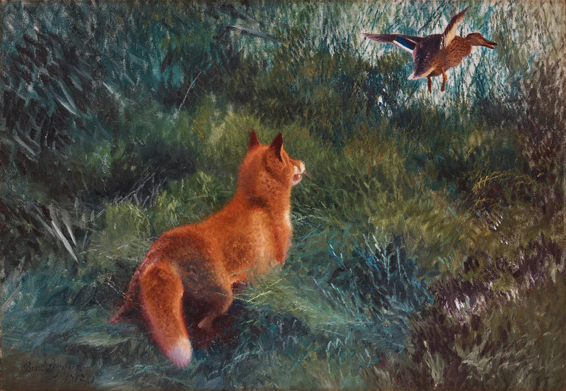 Fox and mallard duck - Bruno Liljefors