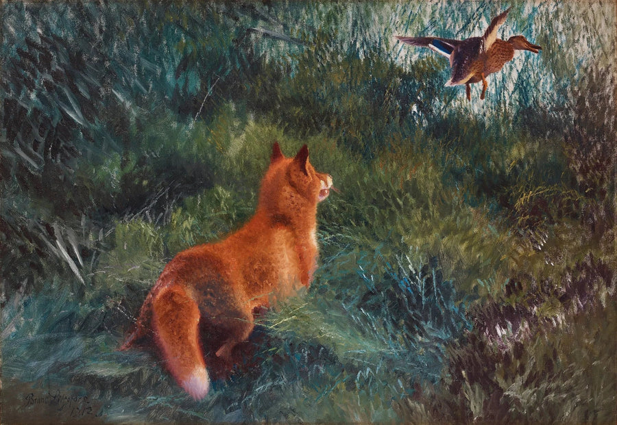 Fox and mallard duck - Bruno Liljefors