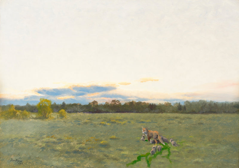 Fox and his cubs in the meadow - Bruno Liljefors