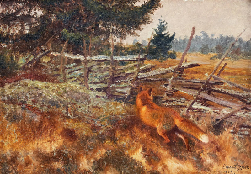 Fox near the round fence - Bruno Liljefors