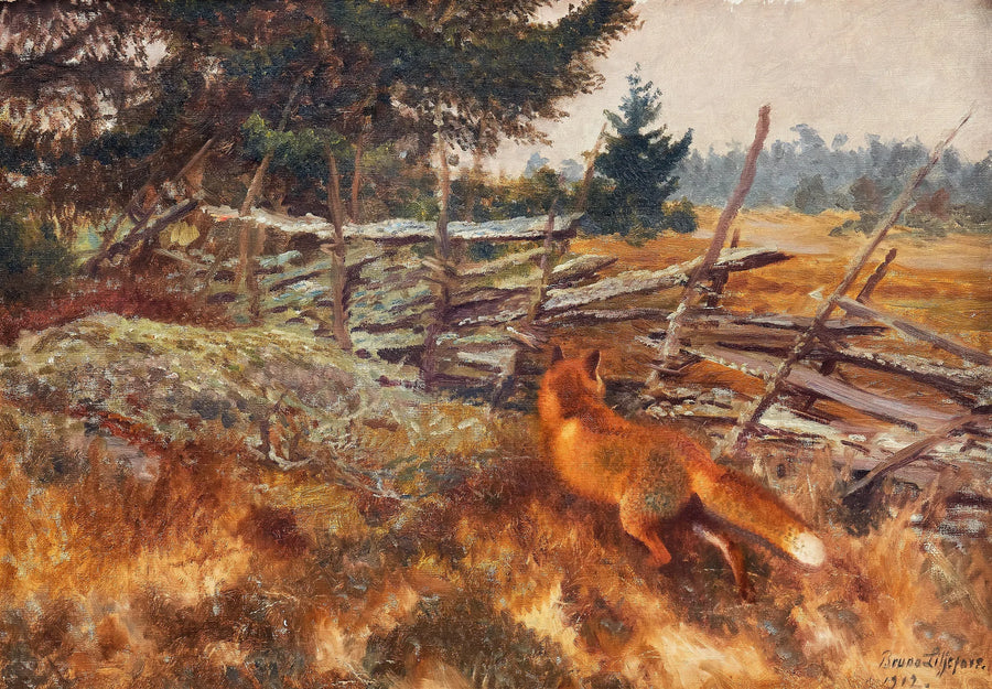 Fox near the round fence - Bruno Liljefors
