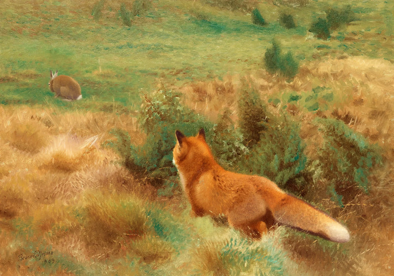 Fox stalking a hare - Bruno Liljefors