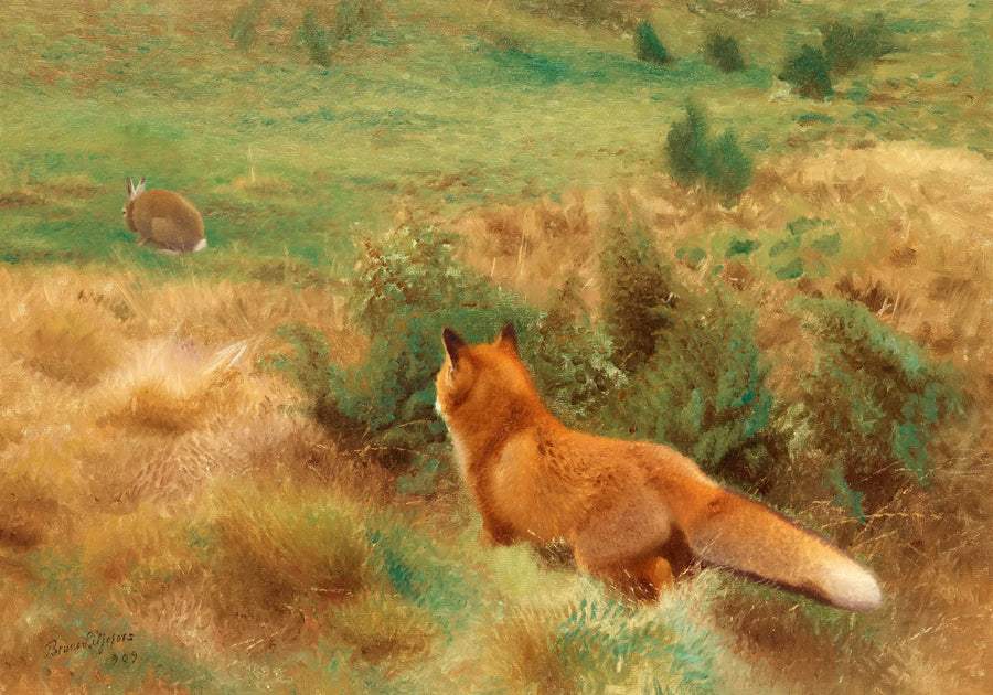 Fox stalking a hare - Bruno Liljefors