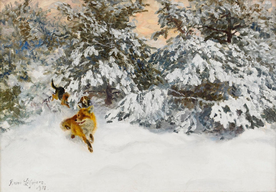 Foxes and Hunting Dogs - Bruno Liljefors