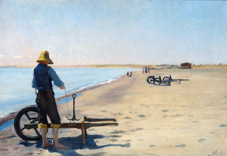 Anchor repair on a summer's day at Skagen beach, Denmark. - Michael Peter Ancher