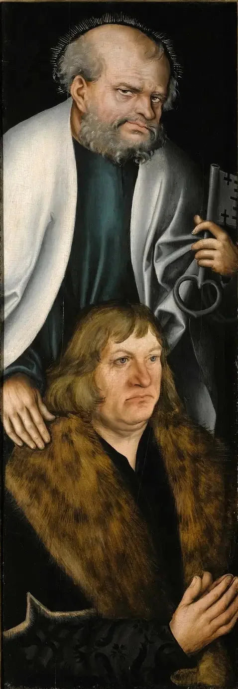 Retable de Feilitzsch [aile gauche, verso] : Portrait de Jobst von Feilitzsch avec saint Pierre - Lucas Cranach l'Ancien