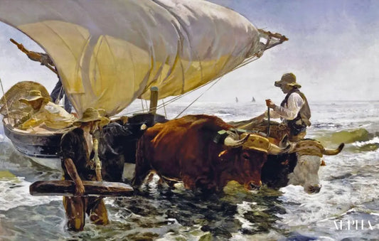 Retour de la pêche : halage de la barque - Sorolla - Reproductions de tableaux et peintures haut de gamme