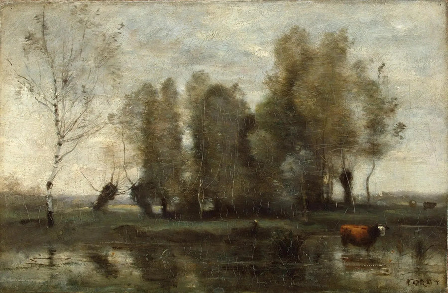 Tree Curtain in the Marshes - Jean-Baptiste Camille Corot