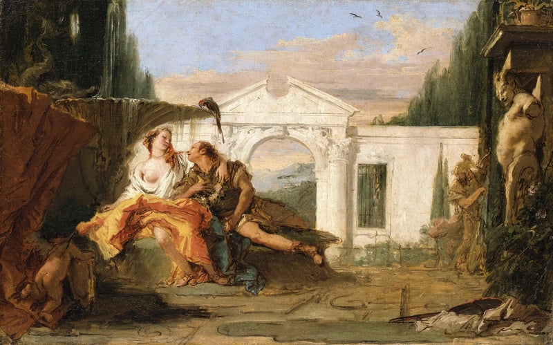 Rinaldo and Armida in the magical garden of Armida, listened to by Carlo and Ubaldo - Giovanni Battista Tiepolo