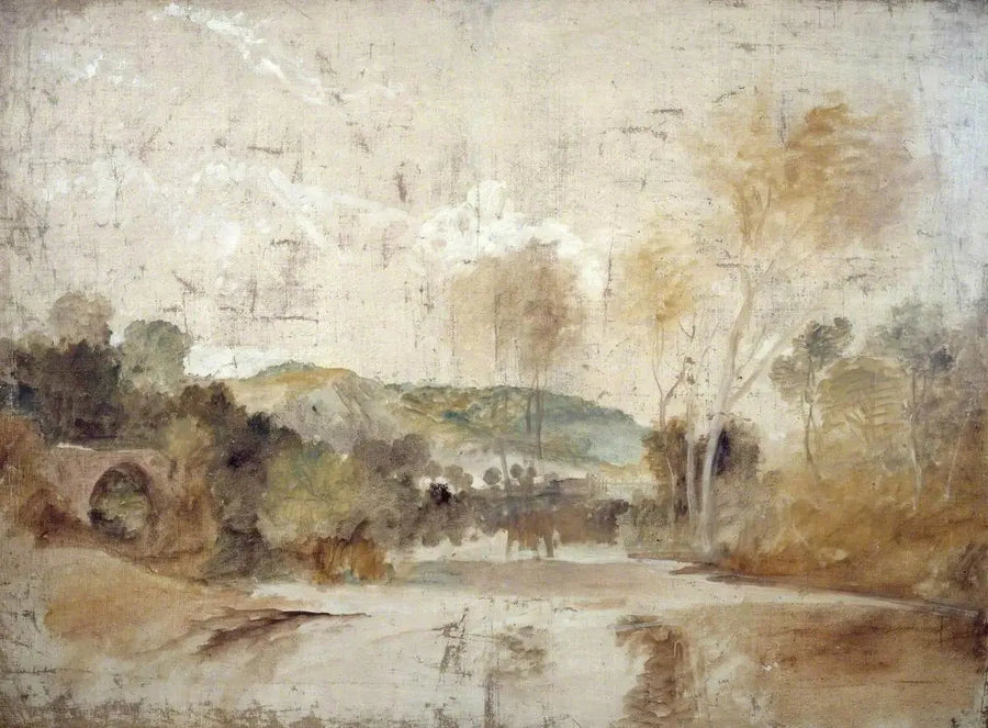 River Scene with Weir in Middle Distance - J. M. W. Turner
