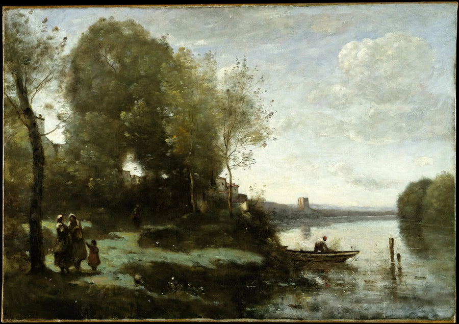River with a distant visit - Jean-Baptiste Camille Corot