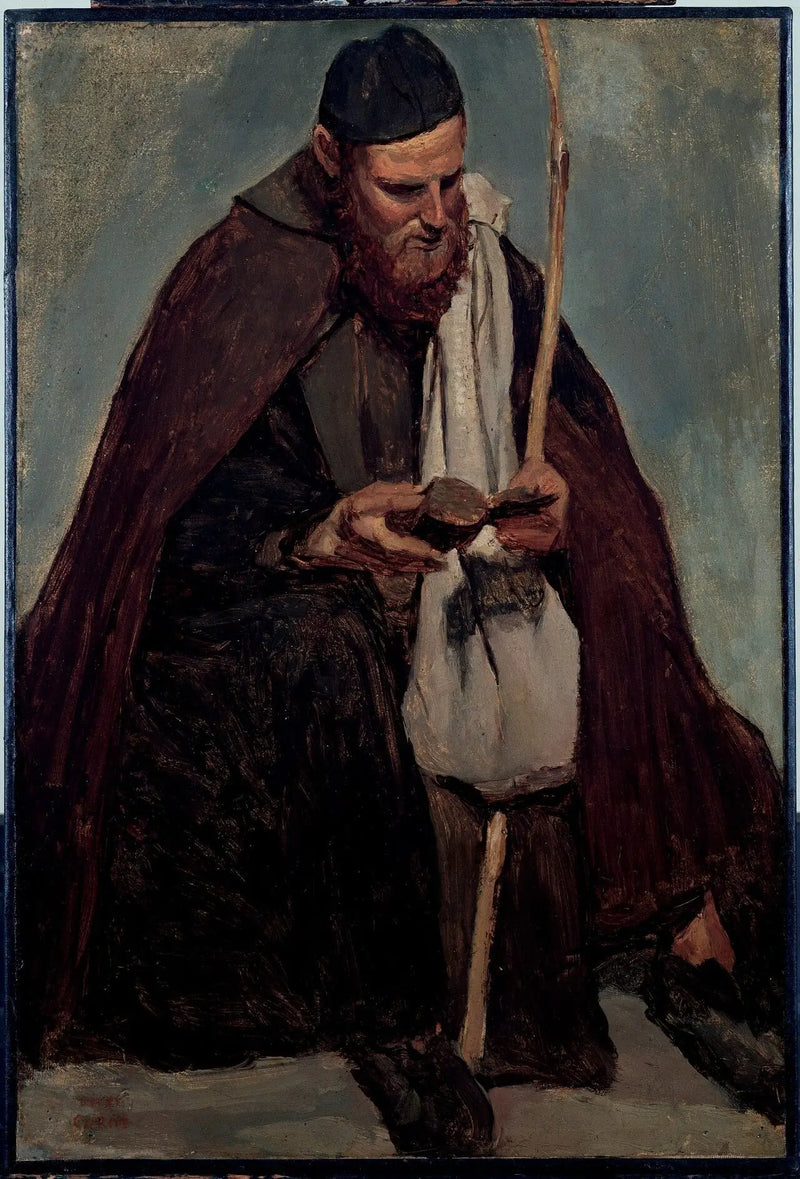 Rome, Italian monk sitting reading - Jean-Baptiste Camille Corot