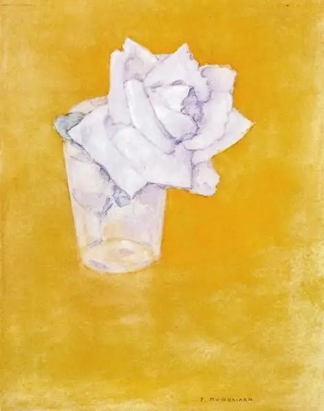 Reproduction du tableau « Rose blanche dans un verre - Piet Mondrian » par Alpha Reproduction en peinture à l’huile