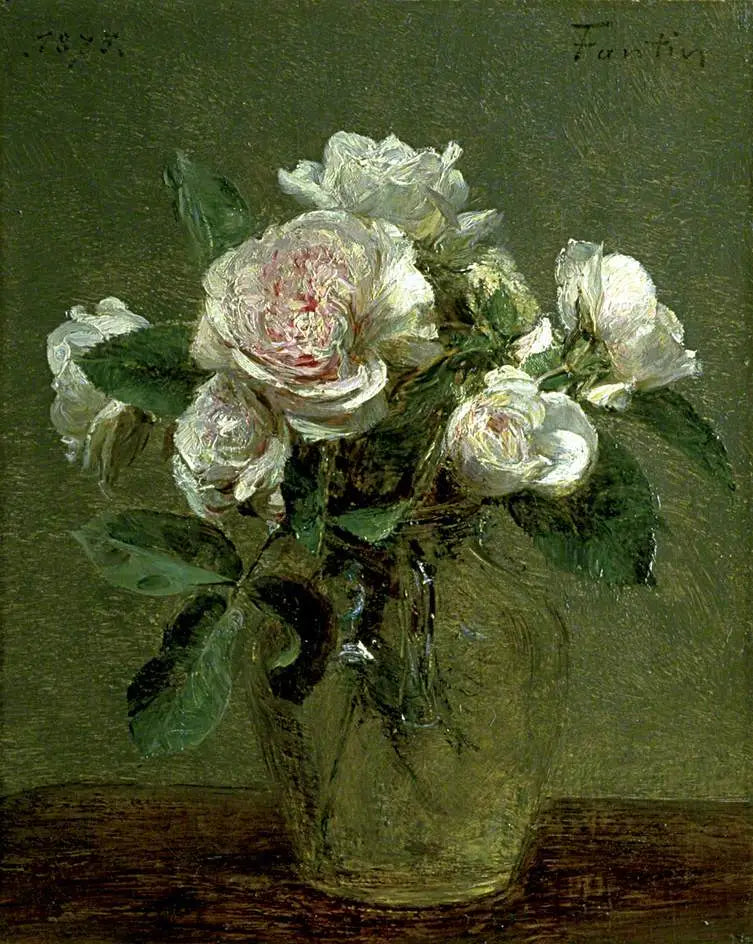 White roses in a glass vase - Henri Fantin-Latour