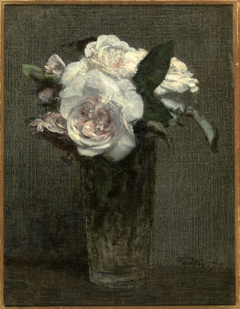 White roses in a glass - Henri Fantin-Latour