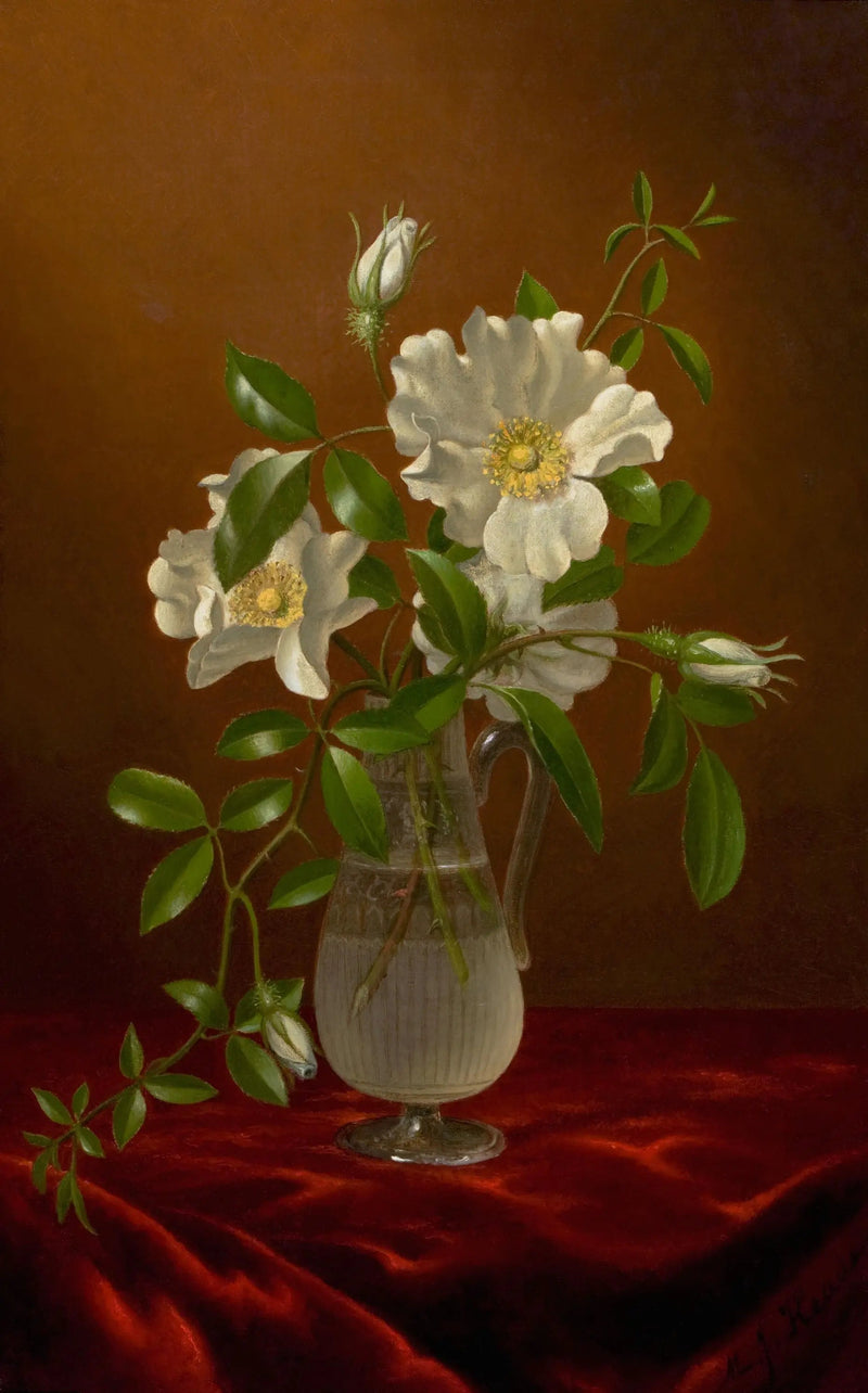 Cherokee Roses in a Glass Vase - Martin Johnson Heade