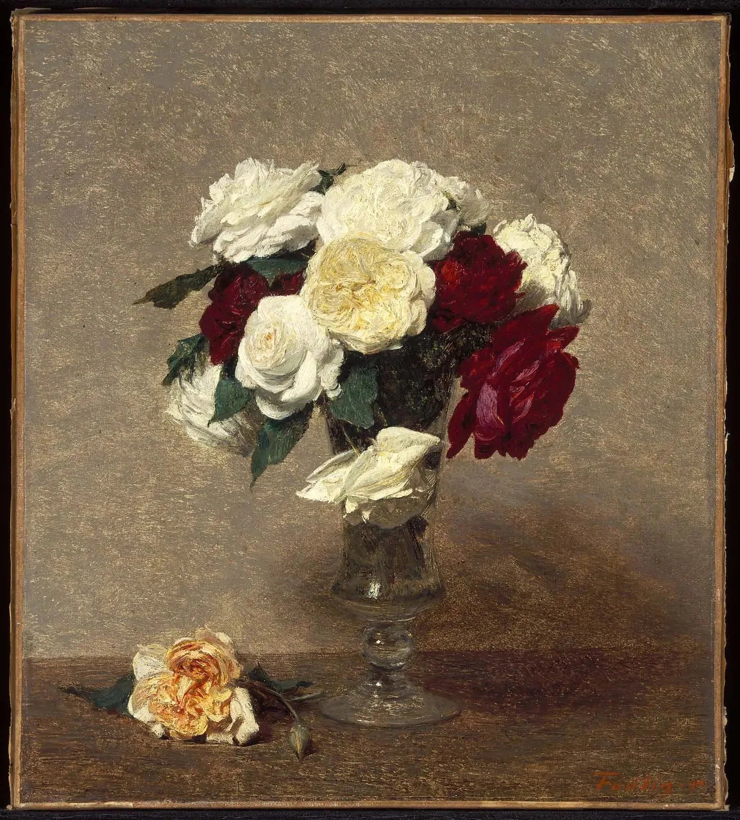 Roses dans un vase en verre - Henri Fantin-Latour image 1 copie de tableau peinte à la main