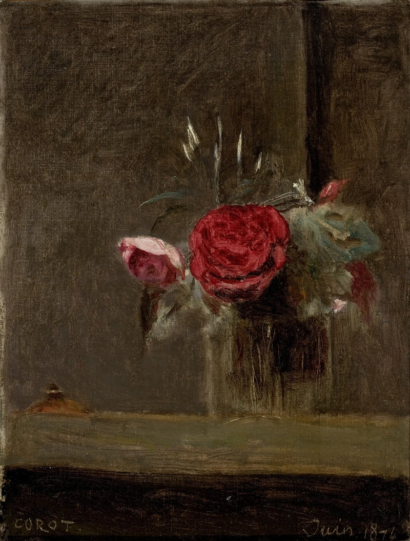 Roses in a Glass - Jean-Baptiste Camille Corot