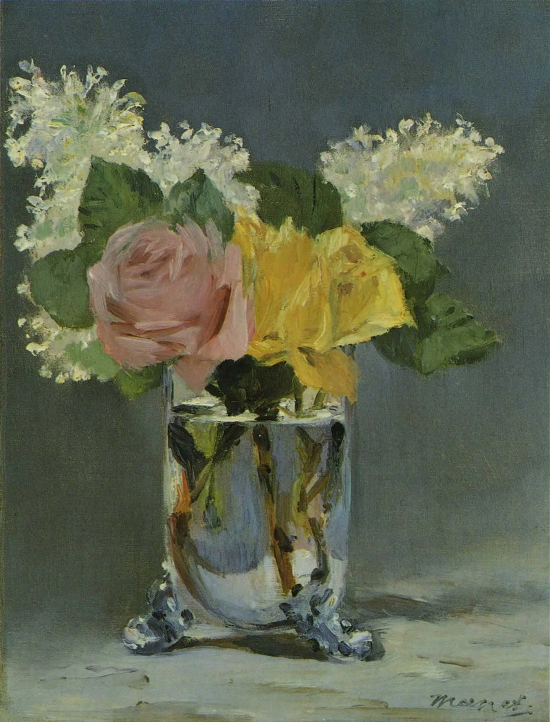 Roses and lilacs in a vase - Édouard Manet