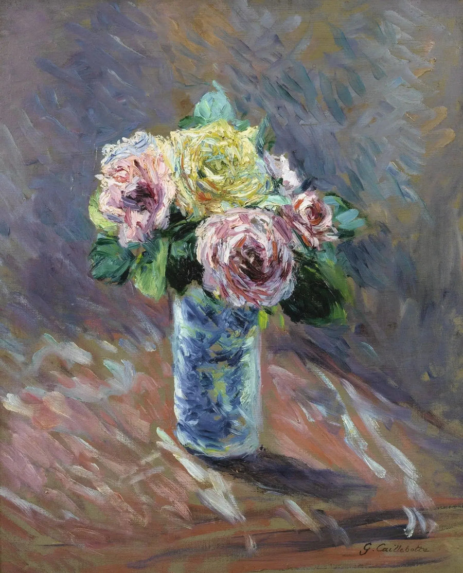 Yellow and Red Roses in a Crystal Vase - Gustave Caillebotte