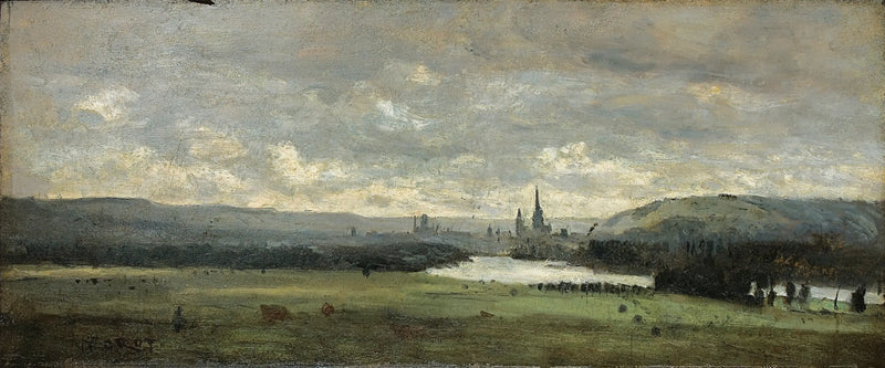 Rouen, a panoramic view of the Seine in the foreground - Jean-Baptiste Camille Corot