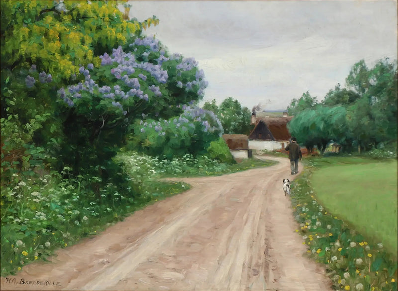 Country Road with Lilacs in Bloom and Golden Rain - H. A. Brendekilde