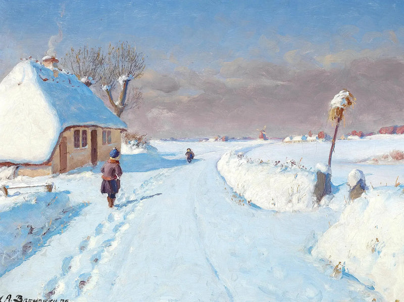 Sunny Road at the Edge of a Village, Winter (32 x 42 cm). - H. A. Brendekilde