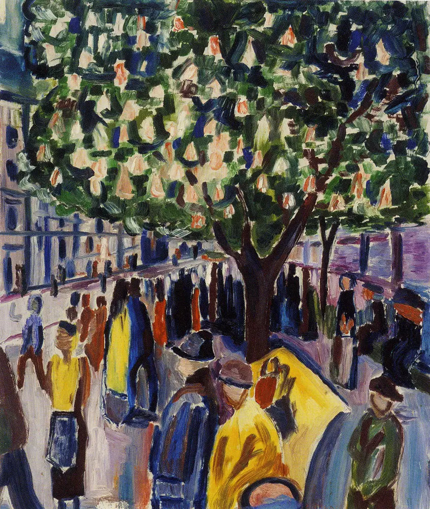 Reproduction du tableau « rue avec châtaignier en fleur - Edvard Munch » par Alpha Reproduction en peinture à l’huile