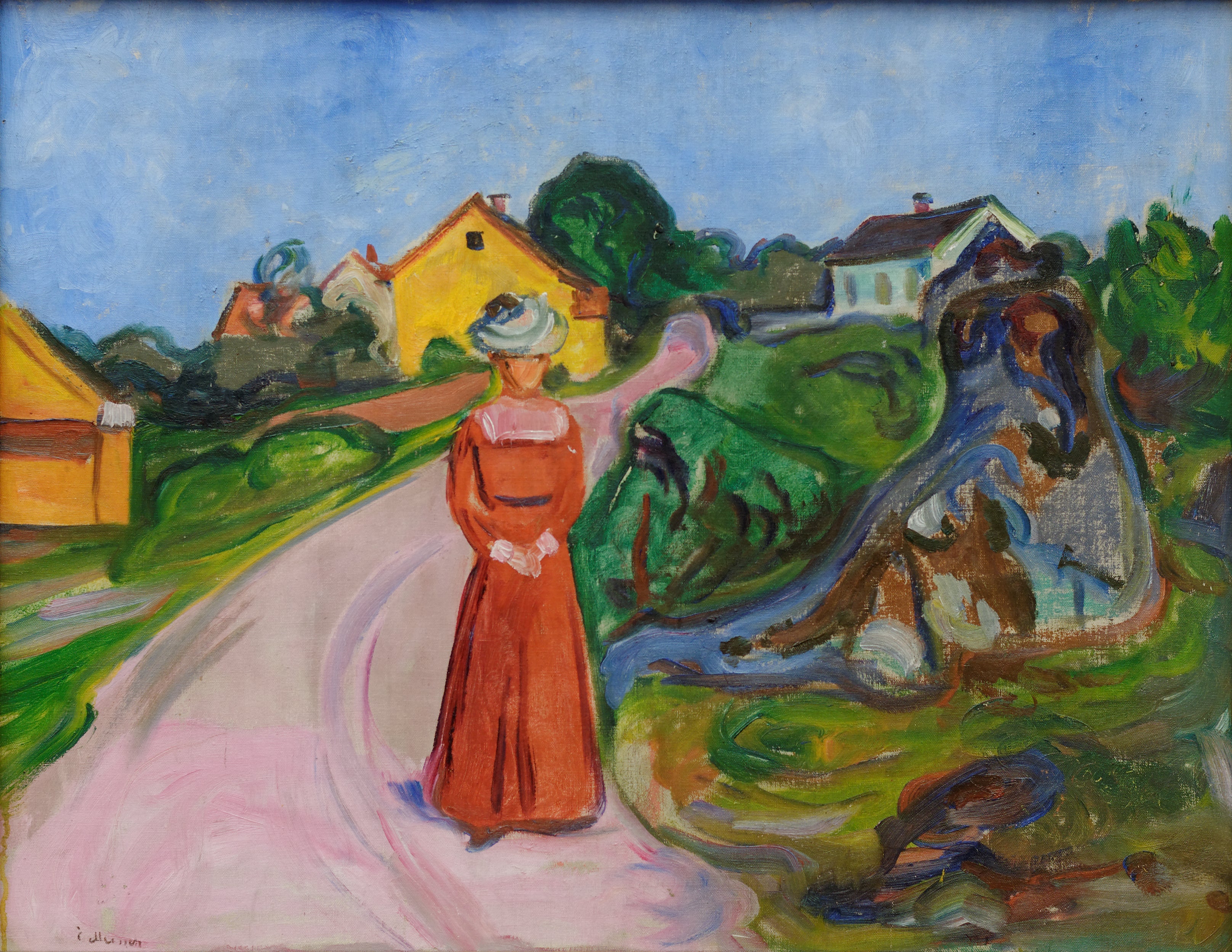 Reproduction du tableau « rue d'Åsgårdstrand et Femme en robe rouge - Edvard Munch » par Alpha Reproduction en peinture à l’huile