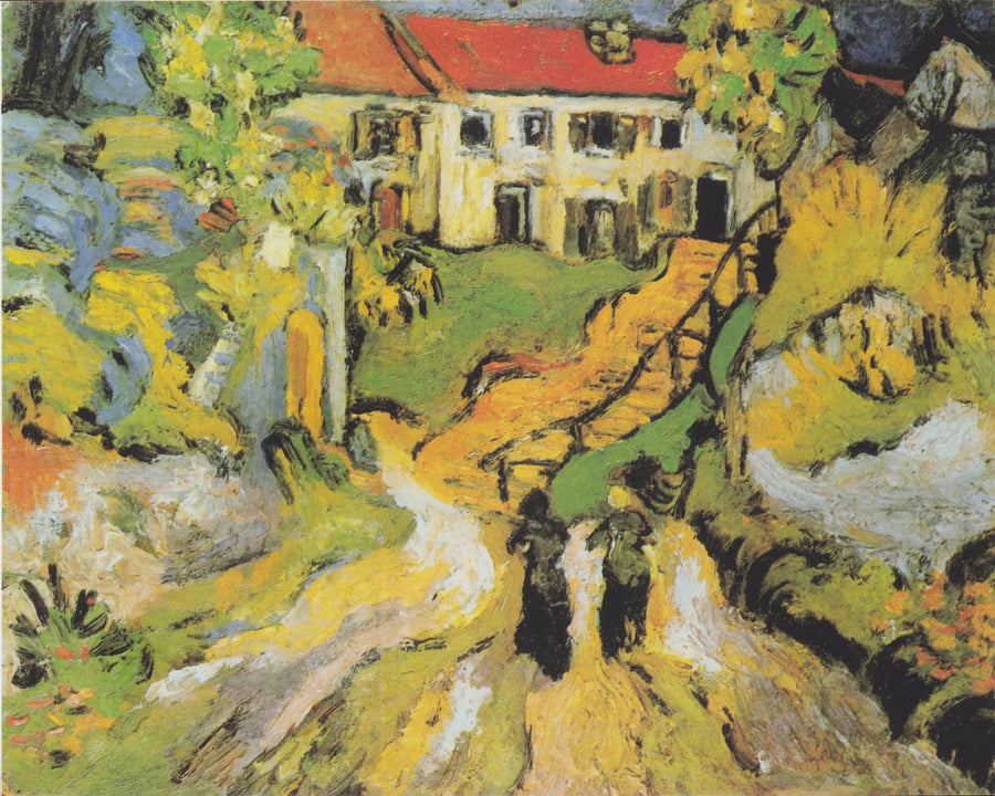 Village street and stairs in Auvers with two figures - Vincent van Gogh