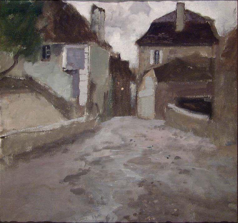 Village street under an overcast sky - Frits Thaulow