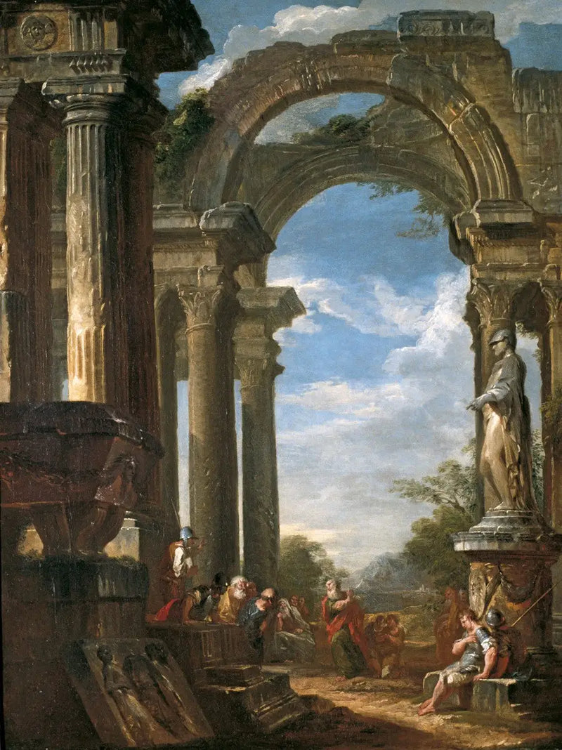 Ruins of a temple with an apostle preaching - Giovanni Paolo Panini