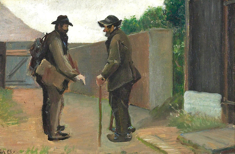 Søren Bondhagen talks with an old man from Skagen. - Michael Peter Ancher