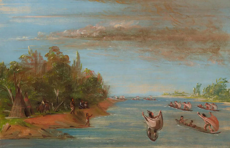 Sac et Fox navigating in canoe - George Catlin