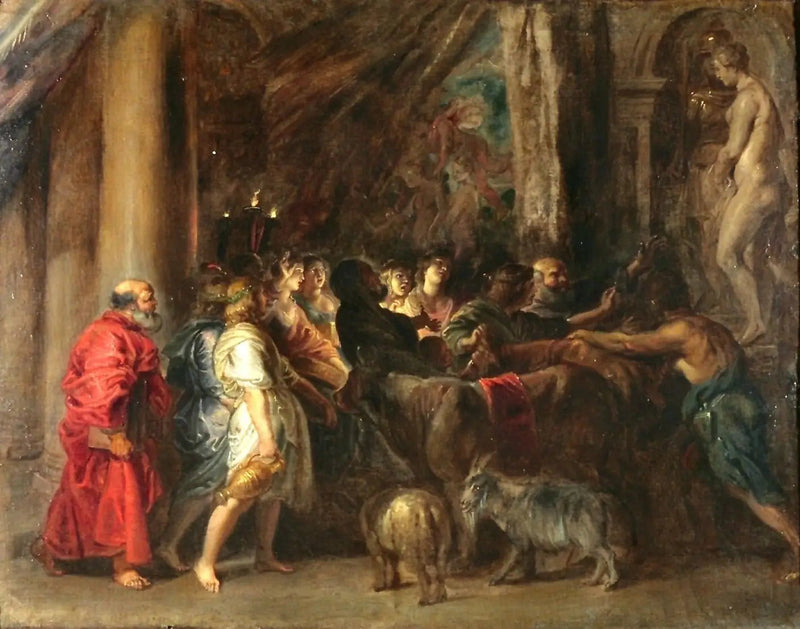 Sacrifice in a Temple (after Adam Elsheimer) - Peter Paul Rubens