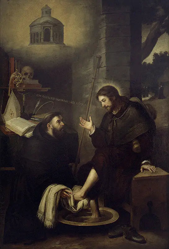 Saint Augustine washes the feet of Christ - Bartolomé Esteban Murillo
