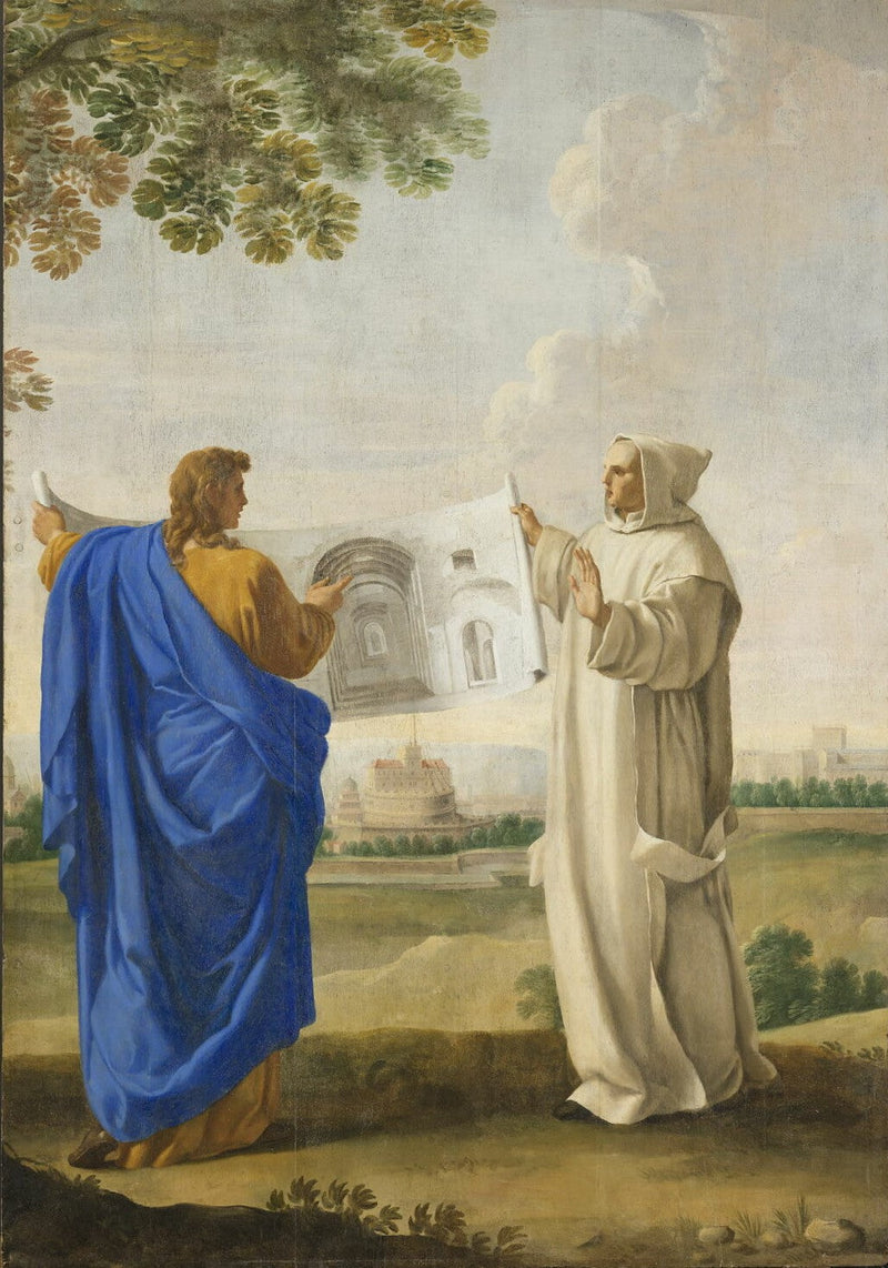 Saint Bruno examines a drawing of the Diocletian baths, site of the future Carthusian monastery of Rome - Eustache Le Sueur